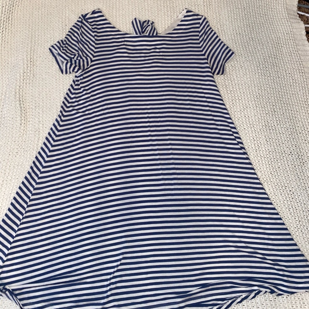 blue and white striped dress